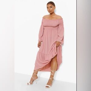 Elegant Blush Off-Shoulder Dress
